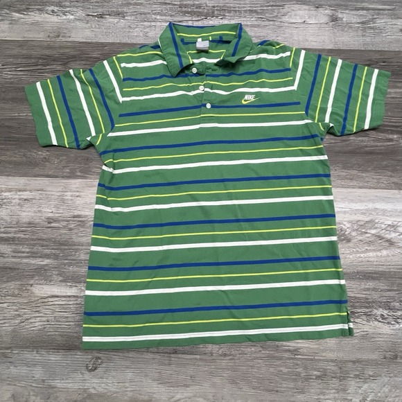 Vintage y2k Nike Polo Shirt Size L Green Blue Big Swoosh Y2K Gray Silver Tag - Picture 2 of 9